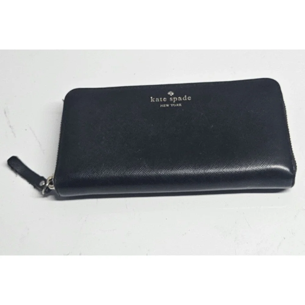 Kate spade 100% cow leather zip around continental wallet Saffiano black